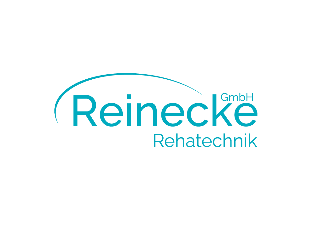 Logo der Rehatechnik Reinecke GmbH in türkis mit geschwungenem Bogen über dem Schriftzug.
